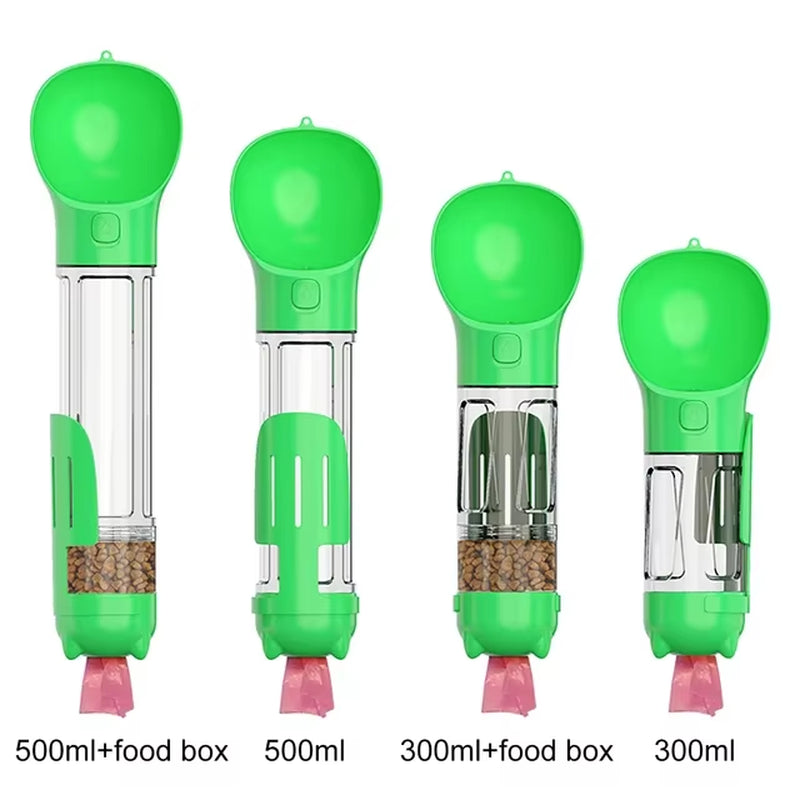 KOMMILIFE Portable Cat Dog Water Bottle Food Feeder Drinker Poop Dispenser 3 in 1 Leak-Proof Multifunctional Dog Waterer Bottle