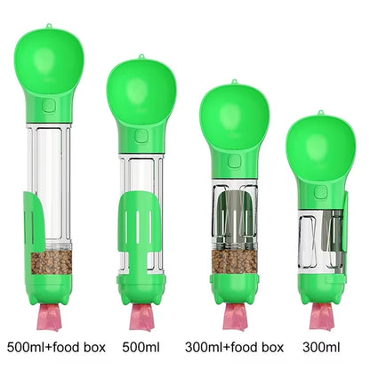 KOMMILIFE Portable Cat Dog Water Bottle Food Feeder Drinker Poop Dispenser 3 in 1 Leak-Proof Multifunctional Dog Waterer Bottle