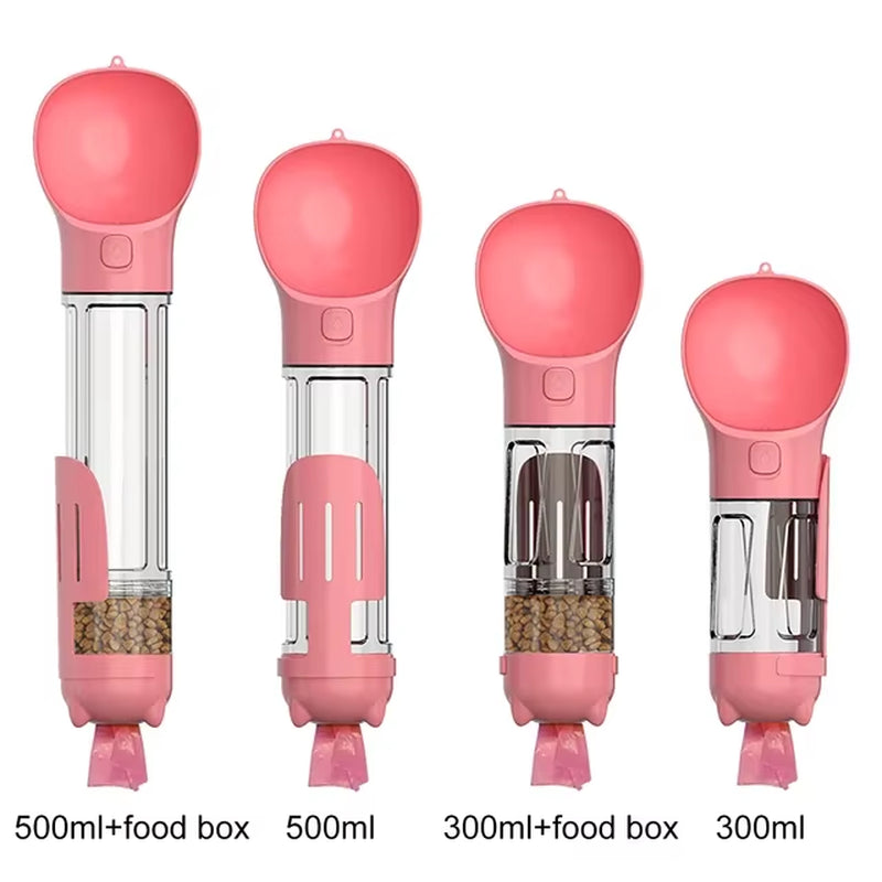 KOMMILIFE Portable Cat Dog Water Bottle Food Feeder Drinker Poop Dispenser 3 in 1 Leak-Proof Multifunctional Dog Waterer Bottle